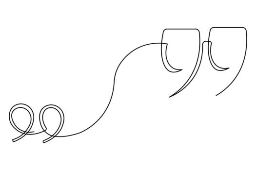 Quote mark minimal continuous line illustration in smooth isolated outline vector