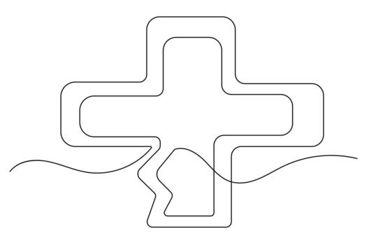 Medical cross icon continuous line drawing minimalist style isolate outline vector