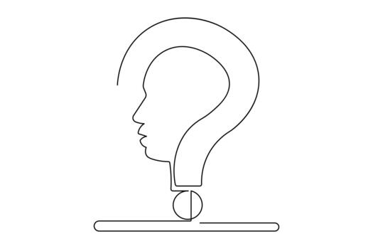 Question mark continuous one line drawing in minimalist isolate outline illustration vector
