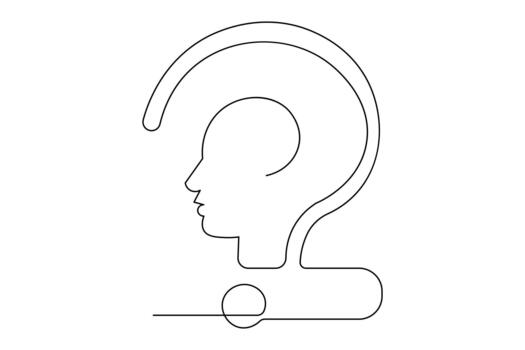 Question mark simple continuous line illustration in elegant minimalist outline vector