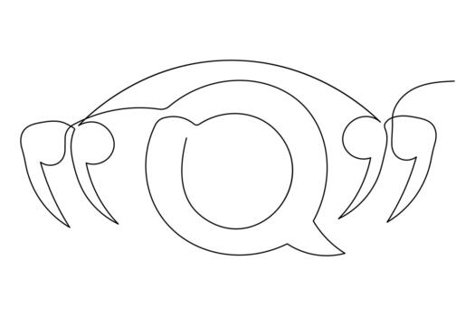 Quote mark elegant continuous line drawing in modern minimalist outline vector