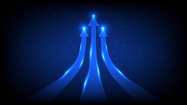 Glowing blue light beams rising from a digital grid horizon with a starry sky, creating a futuristic sci fi atmosphere vector