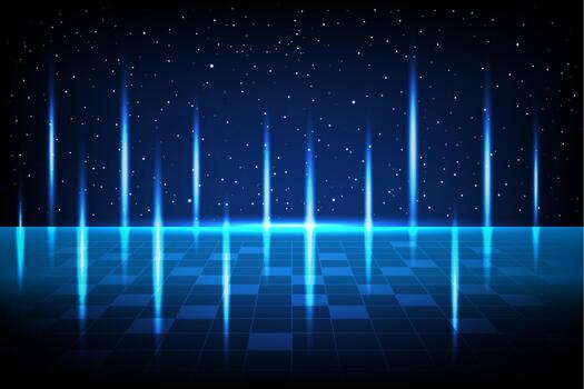 Three glowing blue arrows merging upward against a starry digital background, symbolizing growth and advancement vector