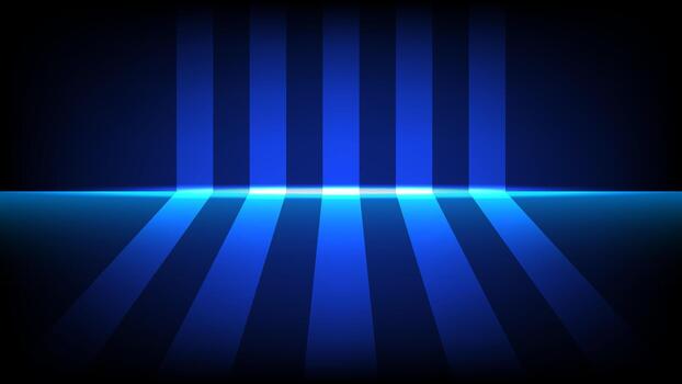 Vertical blue light columns casting long shadows across a digital surface, creating a modern sci fi atmosphere vector