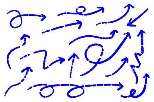 Handdrawn blue arrows pointing in various directions on a white background representing movement and choices for design projects vector