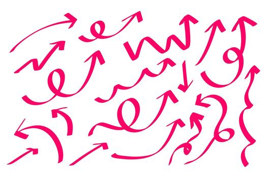 Pink handdrawn arrows pointing in different directions on a white background for creative projects and presentations vector