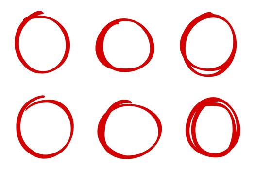 Red circles, Pen highlight drawn on a white background highlighting key points or emphasizing elements in a presentation or document for visual communication vector