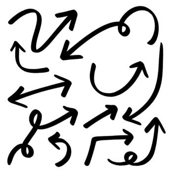 dibujado a mano negro flechas señalando en varios direcciones, ideal para infografía, web diseño, y presentaciones, agregando un juguetón, creativo toque vector