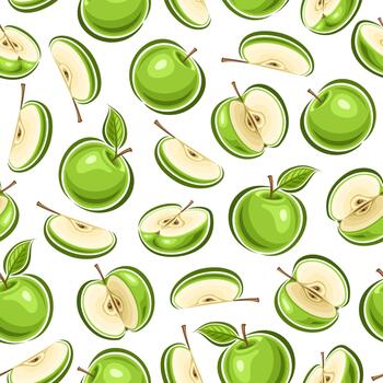 Pattern of green apples and slices vector