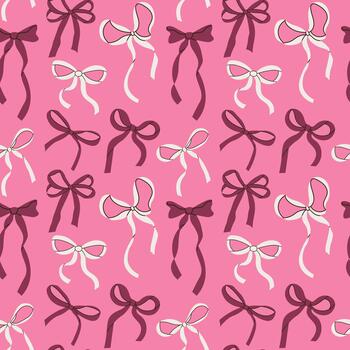 sencillo rosado sin costura modelo con rosado arcos y cintas delicado y juguetón antecedentes para femenino huellas dactilares, tarjetas, envase papel, Días festivos y moderno textil diseño vector