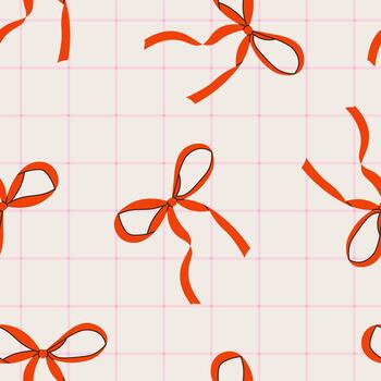 plaid seamless pattern with pink bows and ribbons. Delicate and playful background for girly prints, cards, wrapping paper, holidays and modern textile design vector