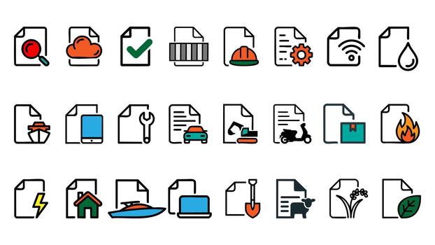 24 High-Quality Document Icon Set For Tech, Office, and Business Projects vector