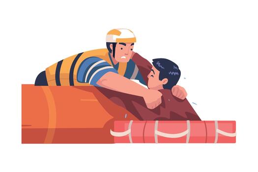 Man Character Pulling Guy from Water as Rescue and Life Saving Emergency Operation Illustration vector