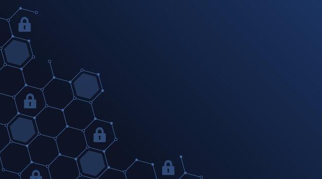 Concept of cybersecurity and network protection. Hexagonal molecules and padlock abstract background for innovation technology, science. Secure technology. illustration. vector