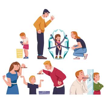 Children facing manipulation and smartphone addiction issues vector