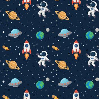 Space pattern with rockets and astronauts vector