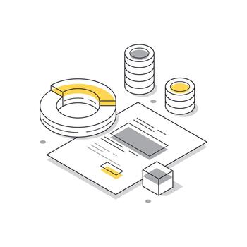 a diagram of a stack of coins and a paper vector