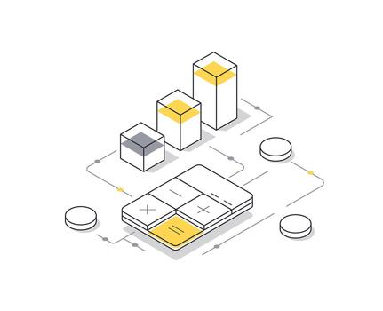 financial scene where a calculator, charts, and coins highlight calculations and analytics in a modern workspace vector
