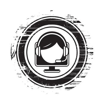 Customer service agent icon with headset and computer screen vector