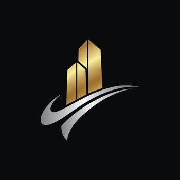 moderno oro edificio torres con dinámica plata arcos arquitectura concepto vector