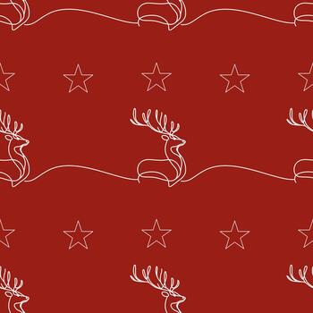 Seamless pattern with minimalistic deer and stars on a red background. Perfect for Christmas and winter designs vector