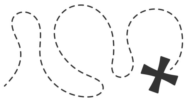 Black outline icon of an ancient treasure map location isolated on white background. vector