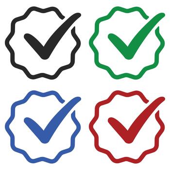 Check mark flat icon set isolated on white background. vector