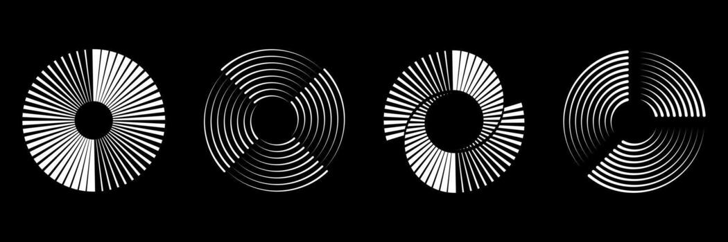 Abstract Circular Geometric Patterns Icon Set. Modern Design Elements For Data Visualization And Infographics. Dynamic Spiral And Radial Shapes Collection. Isolated Illustration vector