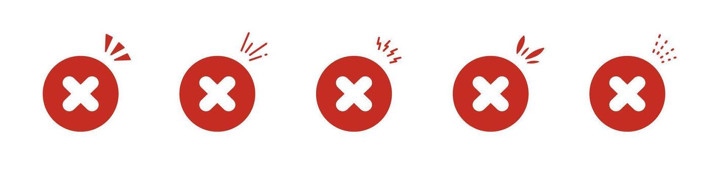 Red Cross Mark Alert Icons Set. Error Notification, Warning, And Attention Symbols Collection. Exclamation And Alert Indicators For User Interface Design. Isolated Illustration vector