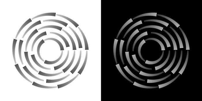 Circular Barcode Pattern Icon Set. Data Encoding, Information, And Technology Symbol Collection. Abstract Geometric Design. Isolated Illustration vector