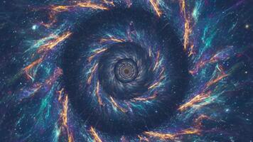 futurista galáxia túnel ciclo animação com brilhando luzes e espaço vibe. perfeito para vj rotações, movimento gráficos, música visuais, e digital fundos. video