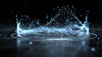 abstrato dados visualização com brilhando azul partículas e conectando linhas em uma Sombrio fundo video