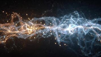 trogen digital bakgrund som visar de dynamisk kollision och förbindelse av blå och orange energi strömmar video