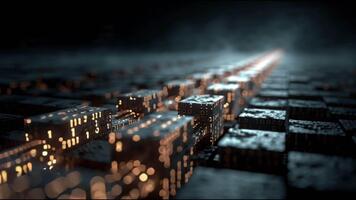 astratto visualizzazione di un' futuristico dati autostrada con raggiante blocchi di binario codice che rappresentano informazione flusso video