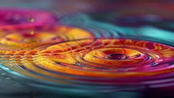 psychedelic krusningar på en vibrerande flytande yta, ett abstrakt närbild av färgrik koncentrisk ringar och vågor video