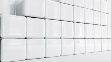 resumen geométrico modelo de prístino blanco lustroso cubitos creando un moderno y limpiar texturizado antecedentes. tridimensional bloques arreglado en un cuadrícula para un minimalista estético video