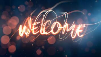 Bright Welcome Animated Message with Glowing Light Streaks on Dark Blue Background, Perfect for Intros, Openings, and Greetings with a Warm and Inviting Feel video
