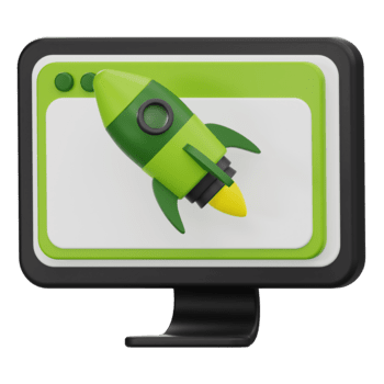 3d computadora pantalla con cohete lanzamiento puesta en marcha concepto png