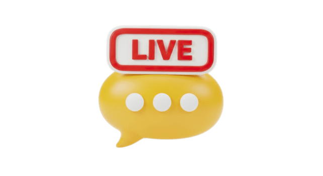 Vibrant 3D rendering of a speech bubble displaying a LIVE notification symbolizing immediate communication and real-time interaction in a digital envi png