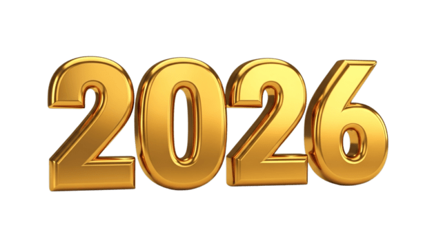 d'oro 2026 numeri splendente brillantemente simboleggiante un' prospero e pieno di speranza futuro su un' trasparente sfondo la creazione di un' celebrativo e ottimista muggire png