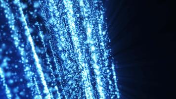 Blue light dust rises upward, creating a beautiful bokeh. Elegant abstract background with glowing particles. Particle rain video