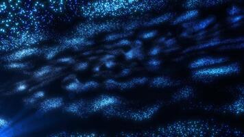 resumen antecedentes de mágico azul brillante ondas, partículas resplandor y mover, sin costura bucle, 4k video