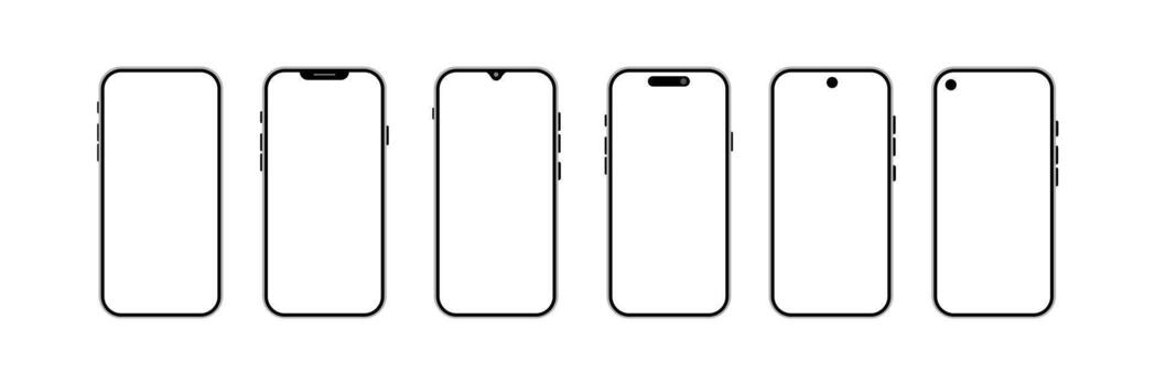 A set of six different cell phones with different shapes vector