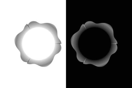 Two circular shapes are shown on a black and white background vector