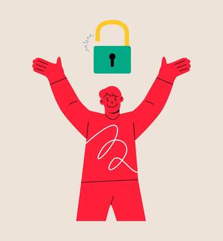 Man is free from unlocking the key. Unlock yourself. Colorful illustration vector