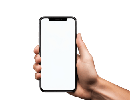 hombre participación moderno móvil teléfono con blanco mostrar. limpiar antecedentes para ui ux diseño y marca. png