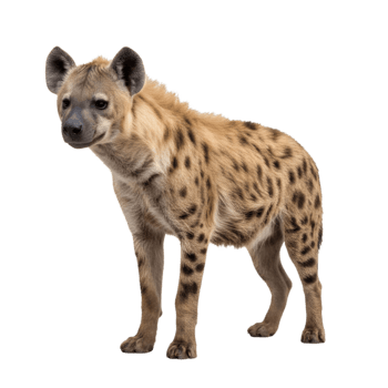 realista hiena en pie con alerta expresión y distintivo Mancha patrones png