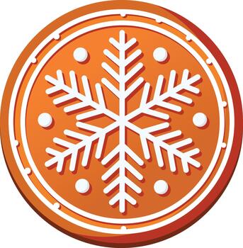 un festivo pan de jengibre Galleta decorado con blanco Formación de hielo en un copo de nieve diseño, rodeado por pequeño Formación de hielo puntos y un decorativo borde. vector