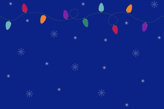 Seamless pattern with Colorful Christmas Lights and Falling Snowflakes on Deep Blue Background vector