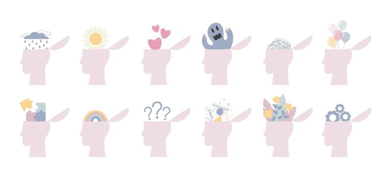 The Concept of a Different States of Mind. Different People have Various Mood, Thoughts and Ideas vector